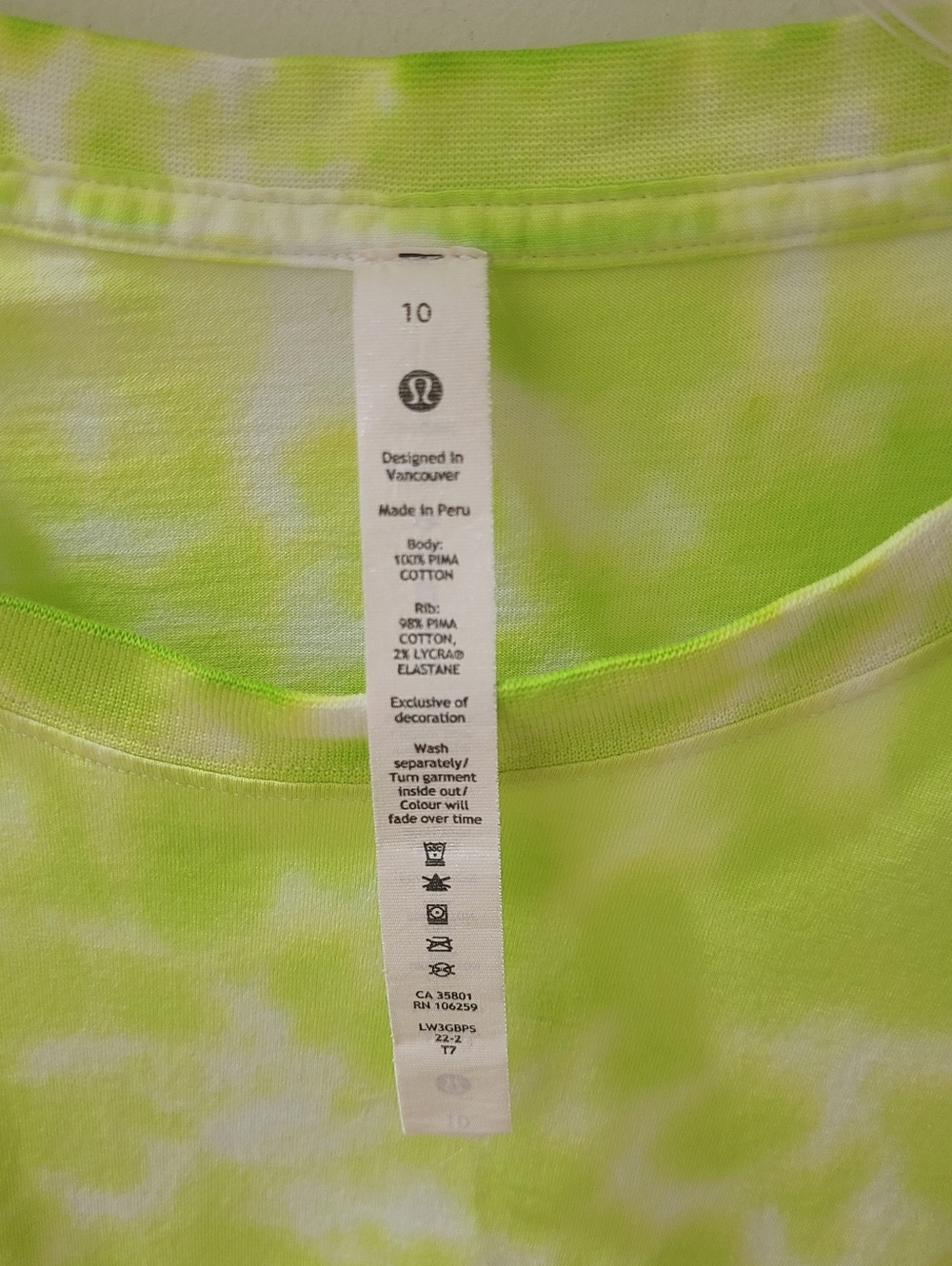 Lululemon All Yours Cropped Cotton T-Shirt Marmoleado Tie Dye Eccentric Lime 10 - Picture 5 of 8